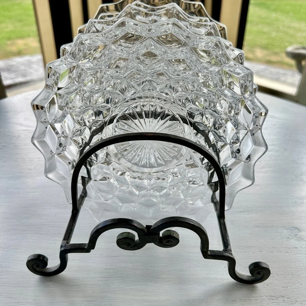 1940’S AMERICAN FOSTORIA, SET/4, 7 3/4” SALAD PLATES. CLEAR, HEAVY PRESSED GLASS